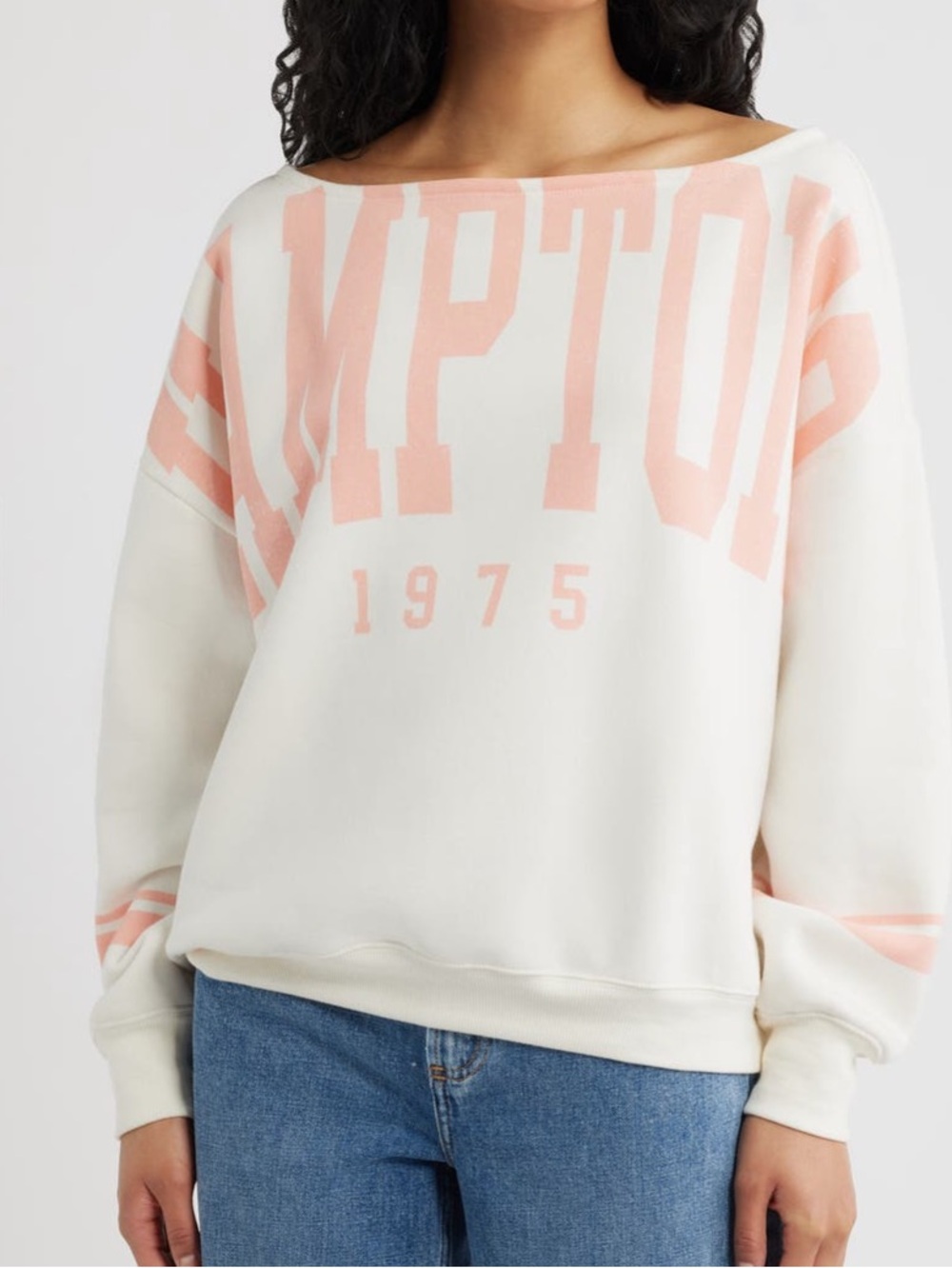 NWT*VINYL ICONS HAMPTONS Off white w Pink Graphics Off shoulder Sweatshirt